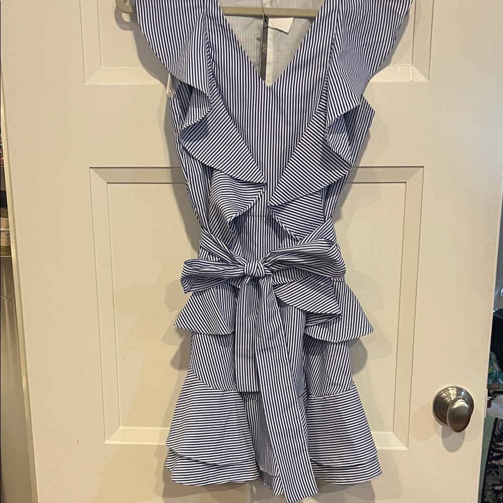 Navy Striped Ruffle Mini Dress